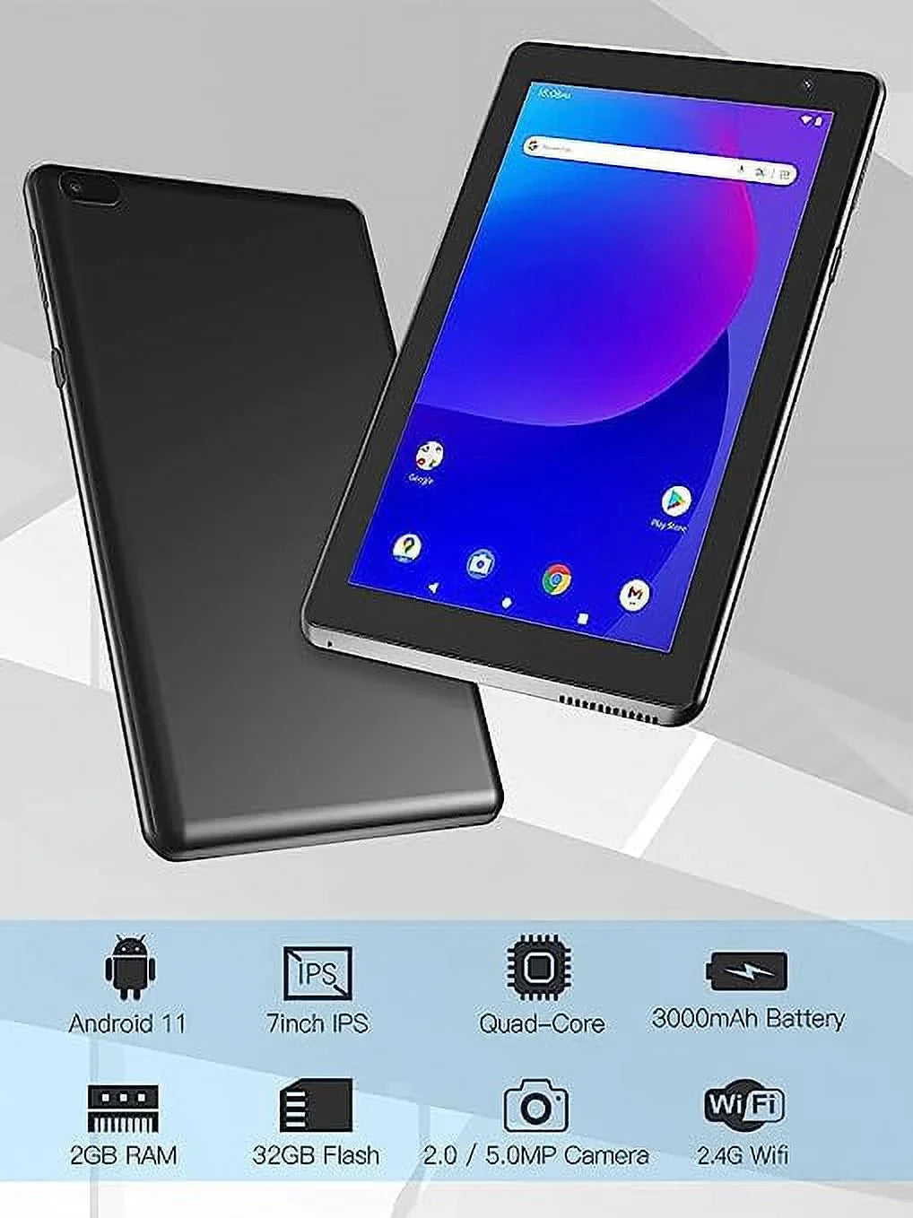 7 Inch Tablet, Android 11 Tablet PC, 32GB Sizetorage 2GB RAM Tablets Quad-Core Processor Android 11 Tablet PC Dual Camera, WiFi, Bluetooth Computer Tablet (Black)