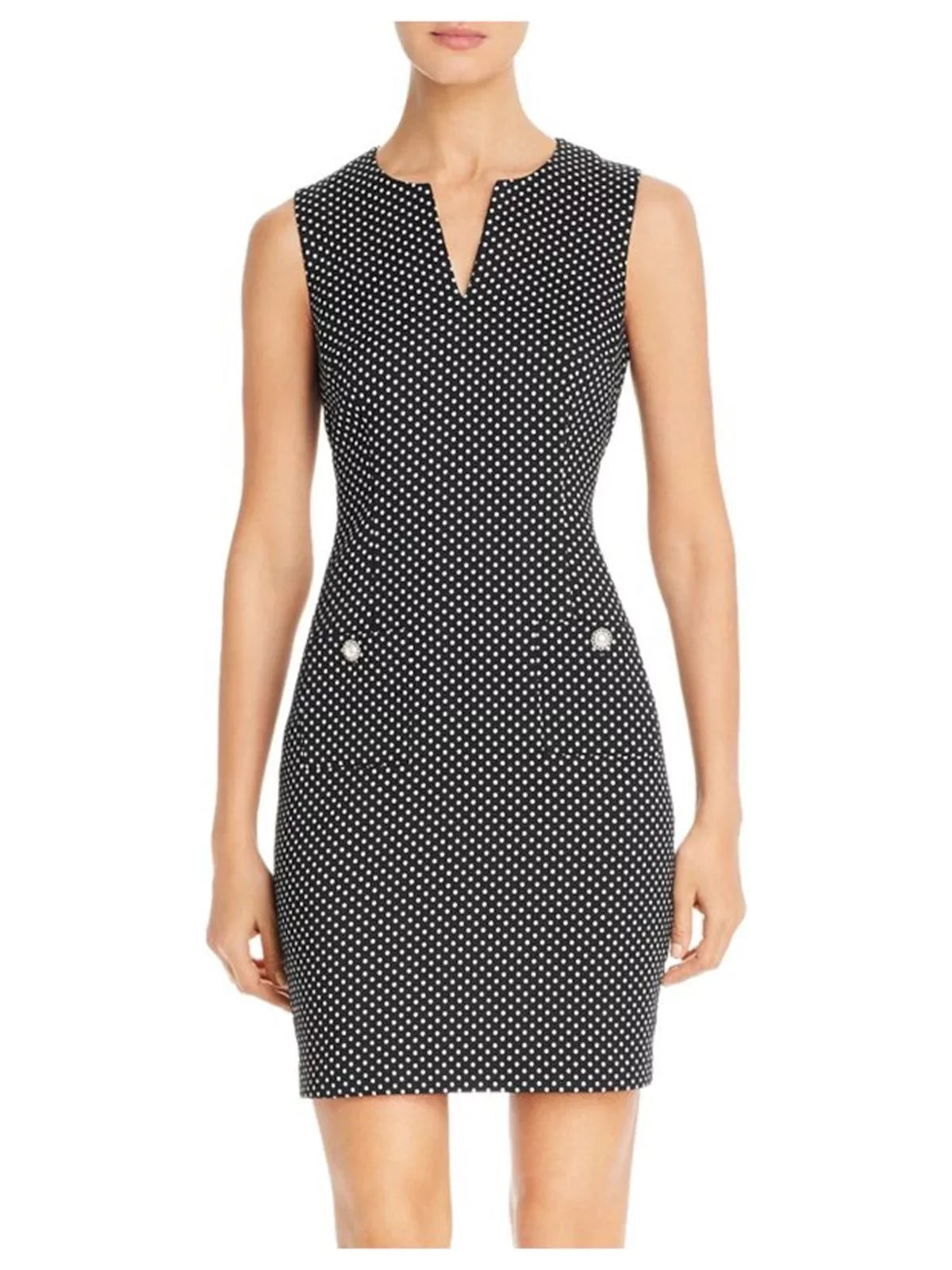 KARL LAGERFELD Womens Black Sizetretch Pocketed Zippered Polka Dot Sizeleeveless Sizeplit Sizehort Cocktail Sizeheath Dress 4