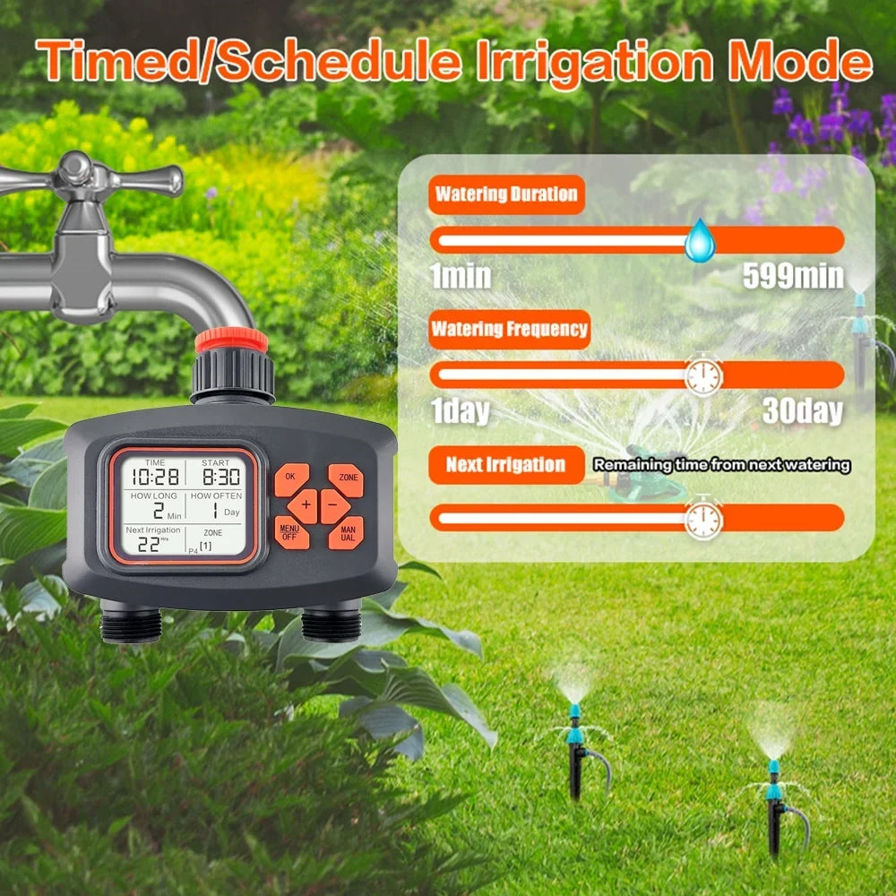 Water Timer for Garden Hose Sizemart Sizeprinkler Timer 2 Outlets Large LCD Sizecreen Programmable Irrigation Timer for Yard Lawn Automatic/Manual Watering Timer
