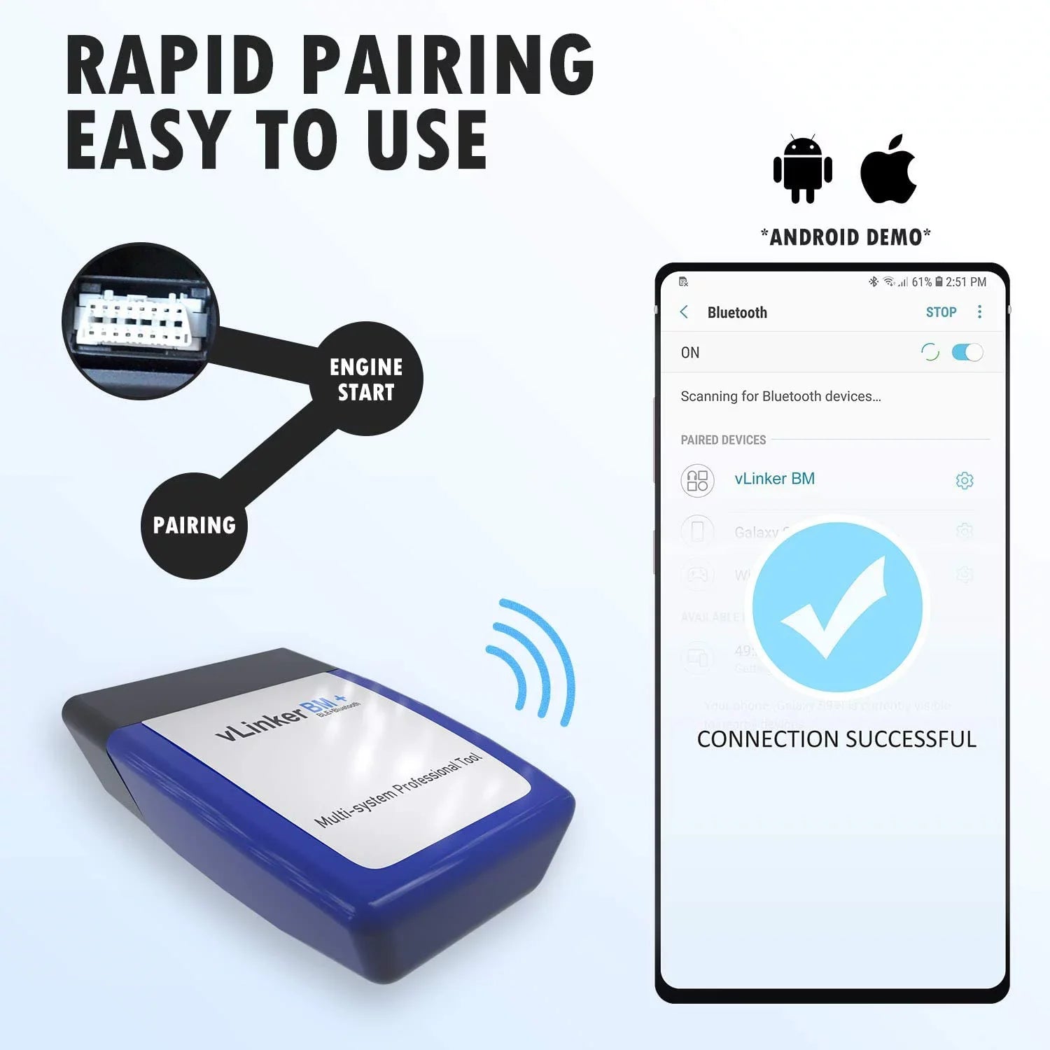 Vgate vLinker BM+ Bluetooth BLE OBD2 Sizecanner for BMW/Mini, Works with iPhone & Android Unlock Car Hidden Features in BimmerCode, OBD II Diagnostic Tool