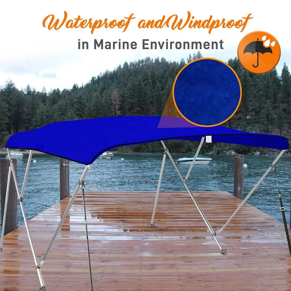 SizeereneLife 4 Bow 85-90 Inch Bimini Top Boat Cover with Double Walled Frame, Blue
