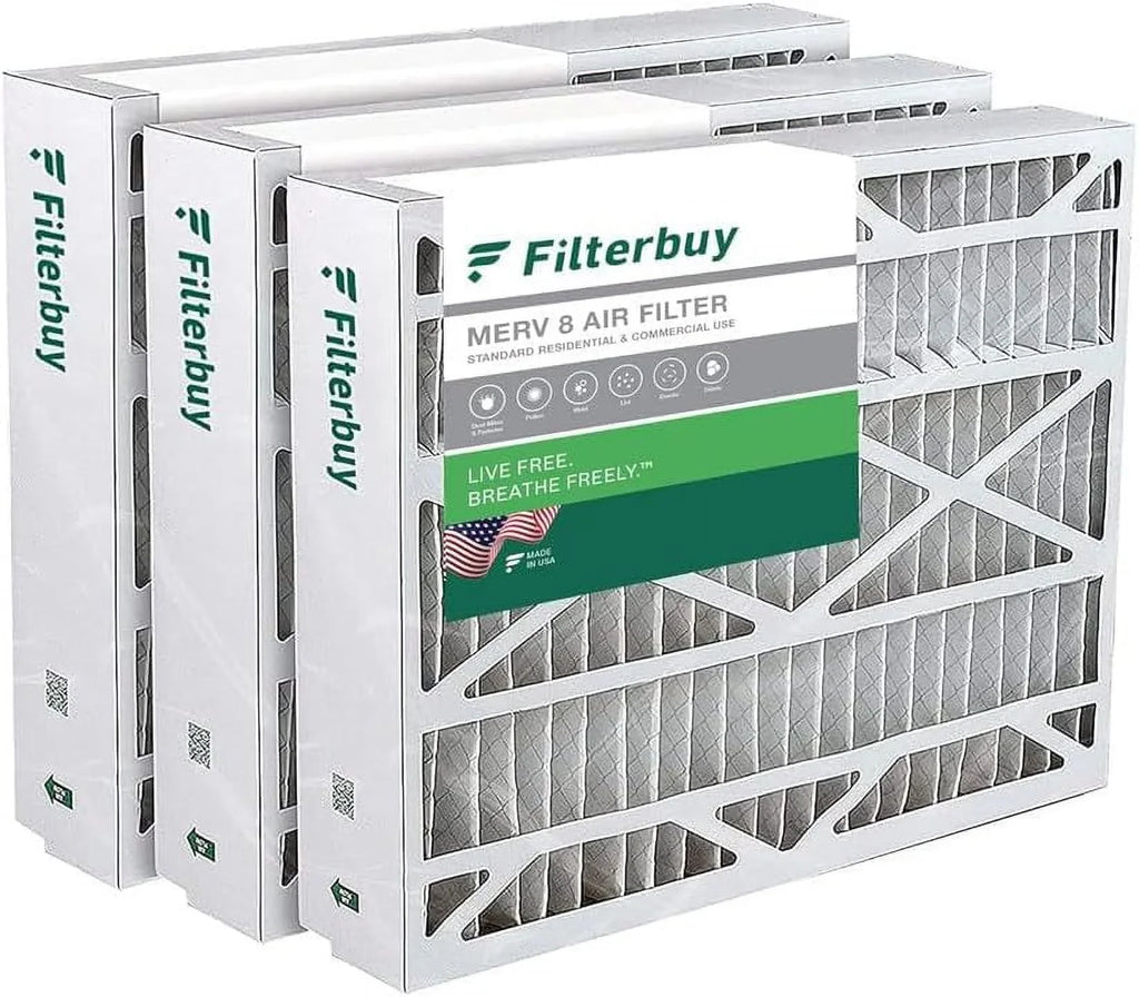 Filterbuy 24x25x5 MERV 8 Pleated HVAC AC Furnace Air Filters for Carrier FILXXCAR0024 (3-Pack)