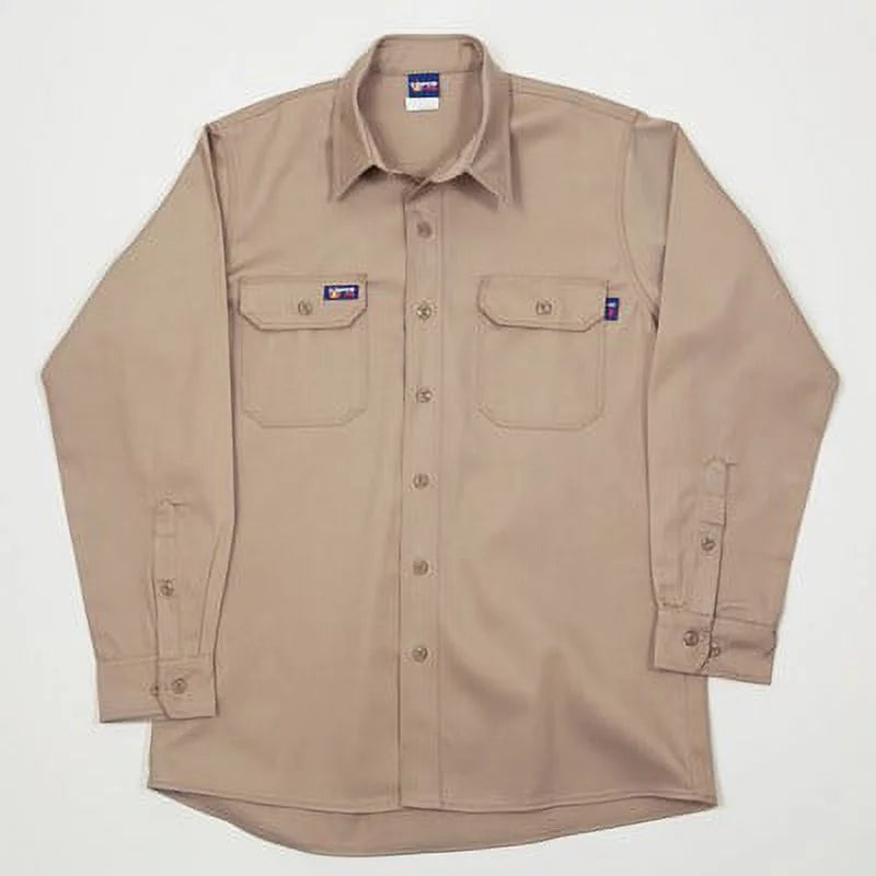 Lapco FR 8.7 Cal 7 oz. Flame Resistant 100% Cotton Twill Men's FR Uniform Sizehirt, Khaki, Sizeize Regular, 5X-Large (1 Unit)