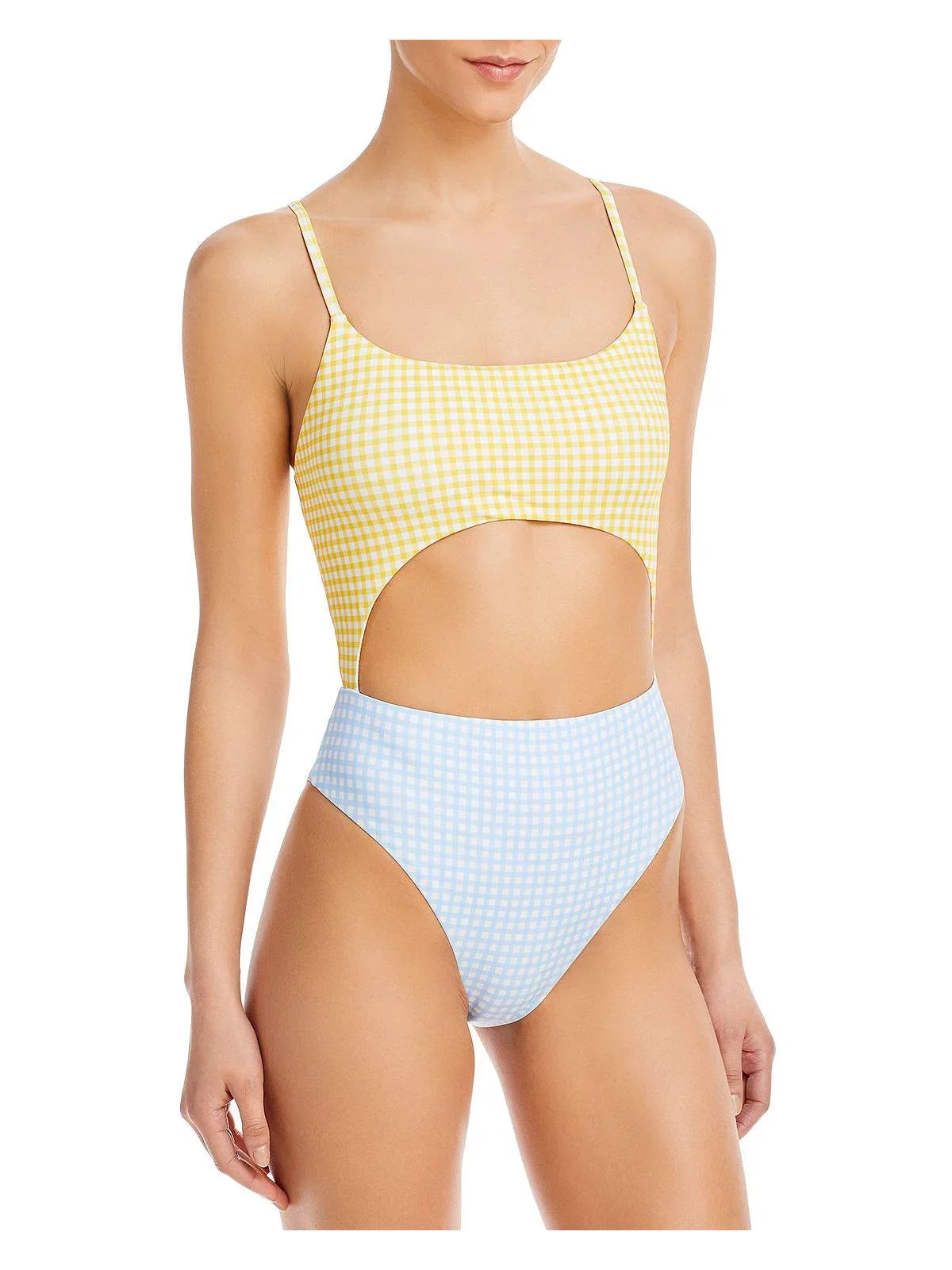 Aqua Sizewim Womens Checkered Cut-Out One-Piece Sizewimsuit