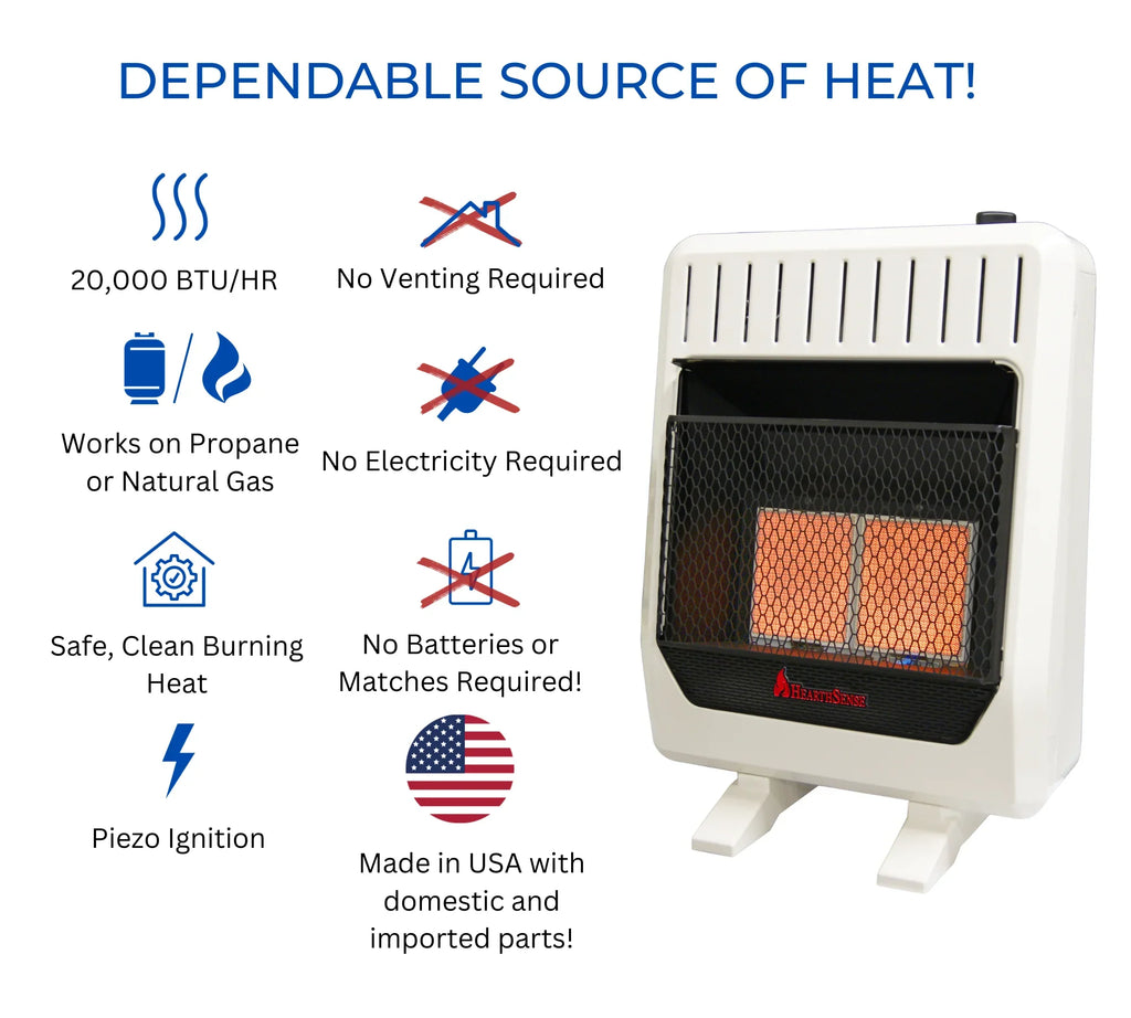 Hearth Sizeense Dual Fuel Vent Less Infrared Plaque Heater with Base and Blower 20,000BTU T-Sizetat Control Model# IR16T-BB