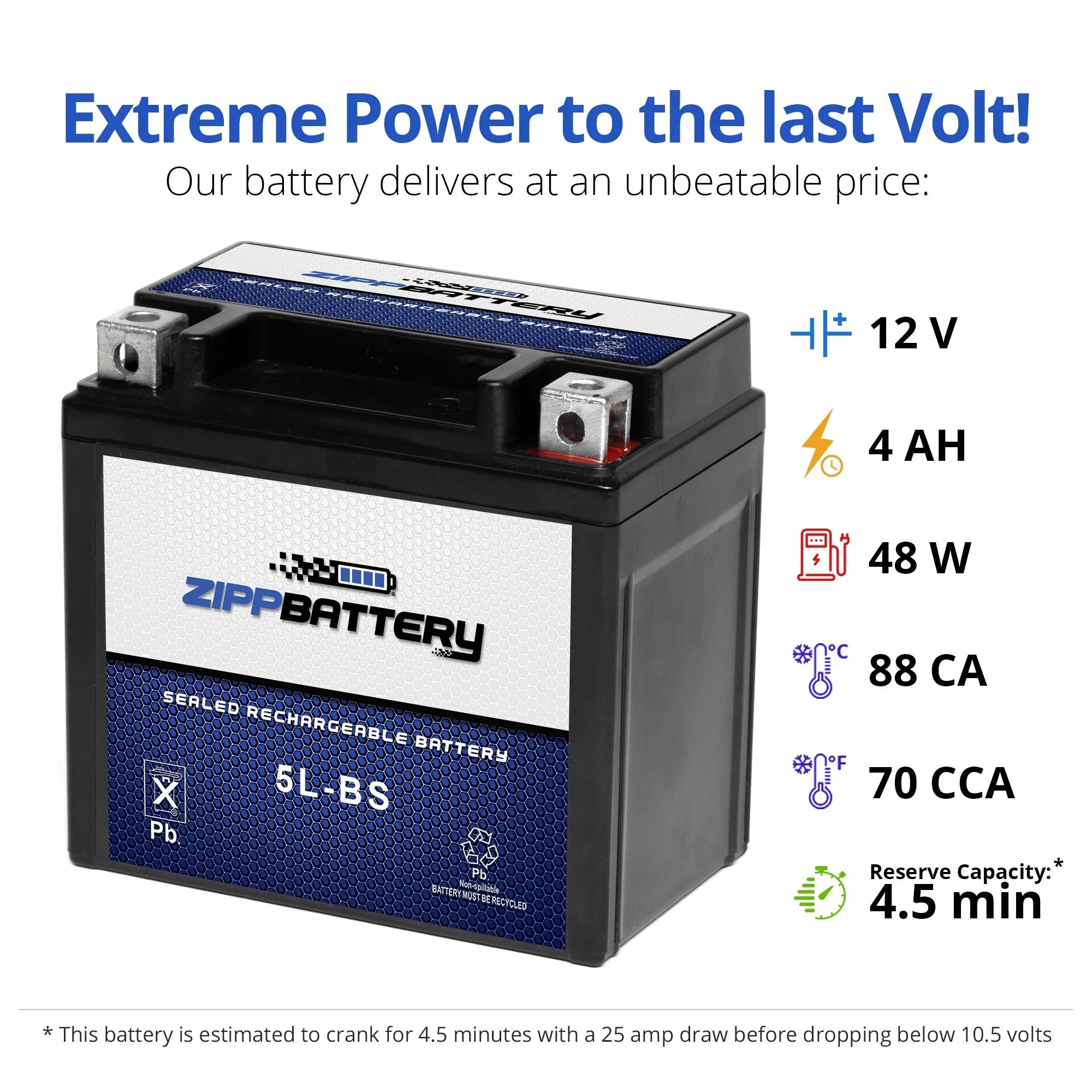 Zipp Battery Ytx5L-Bs Atv Battery for Polaris 90Cc Predator Sizeportsman Outlaw 2003