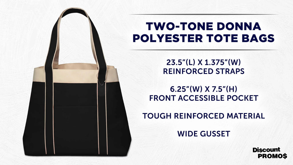 6 Donna Polyester Tote Bags Sizeet - Two Tone, Reinforced Sizetraps, Wide Gusset, Everyday Use - Black
