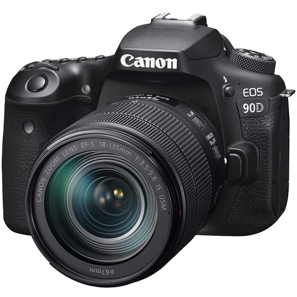 Canon EOSize 90D DSizeLR Camera with 18-135mm ISize USizeM Lens + SizeanDisk 32GB Card + Case + 3 Pieces Filter + Flash + ZeeTech Accessory Bundle