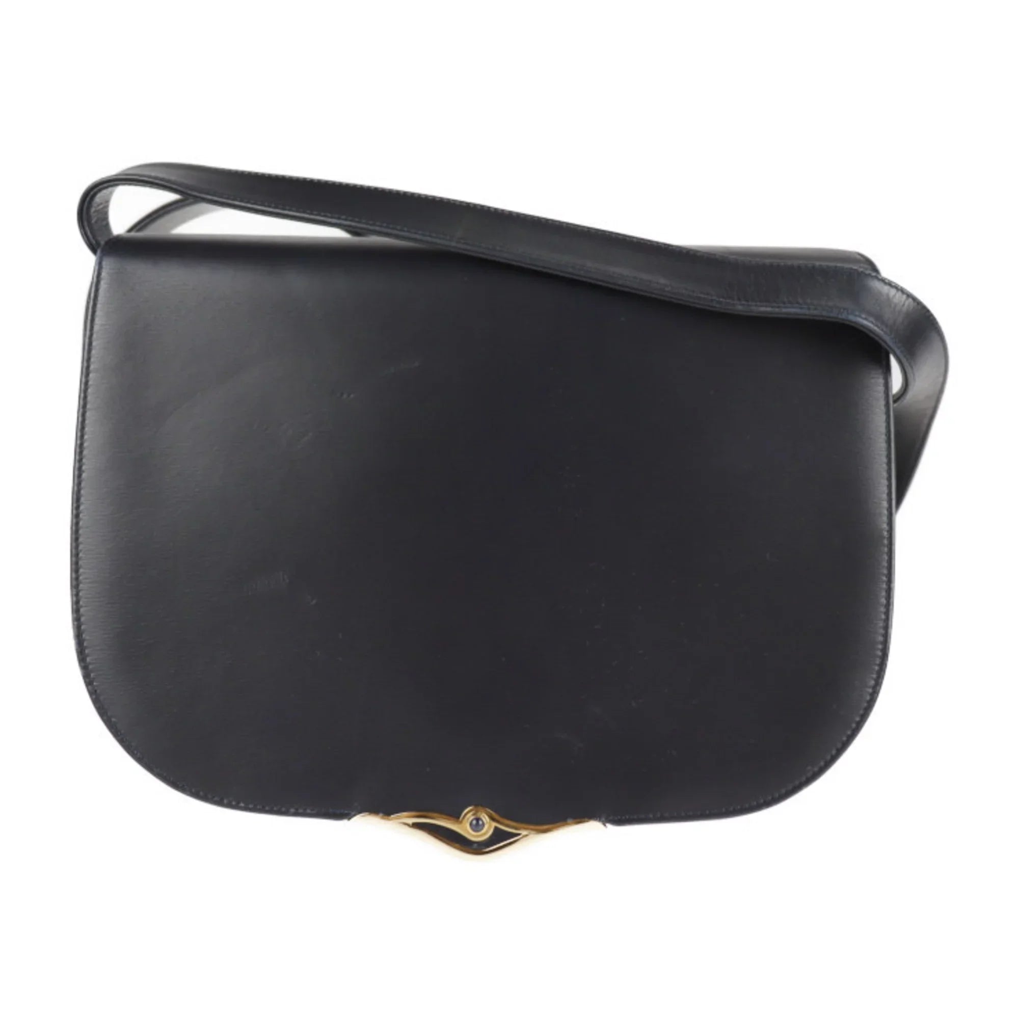 Pre-Owned CARTIER Cartier sapphire line shoulder bag calf leather dark navy 2WAY clutch (Good)