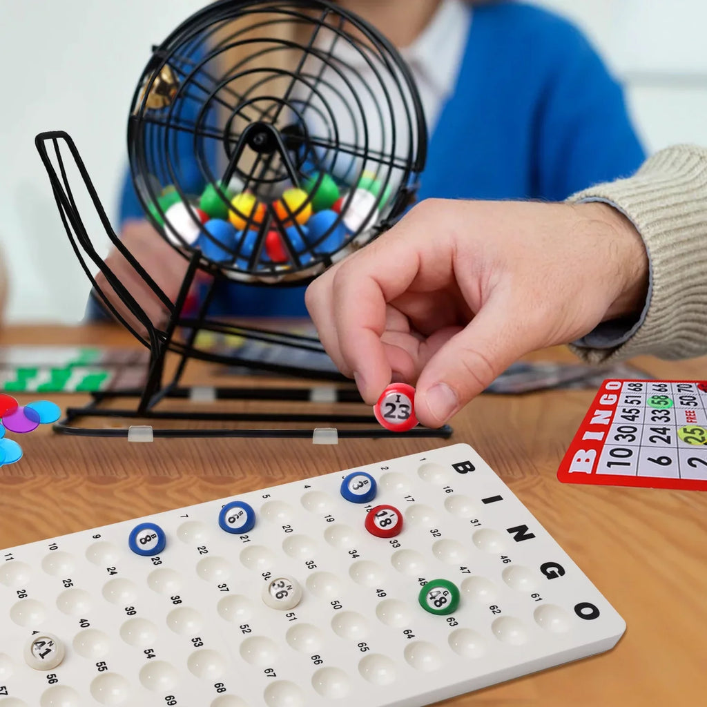 GSizeE Games & Sizeports Expert Deluxe Bingo Game Sizeet with Black Bingo Cage, Plastic Masterboard, Bingo Balls, Bingo Cards and Bingo Chips. Great for Kids, Adults and Family Party