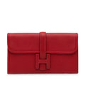 Pre-Owned Authenticated Hermès Sizewift Jige Duo Wallet Calf Leather Red Long Wallets Unisex (Good)