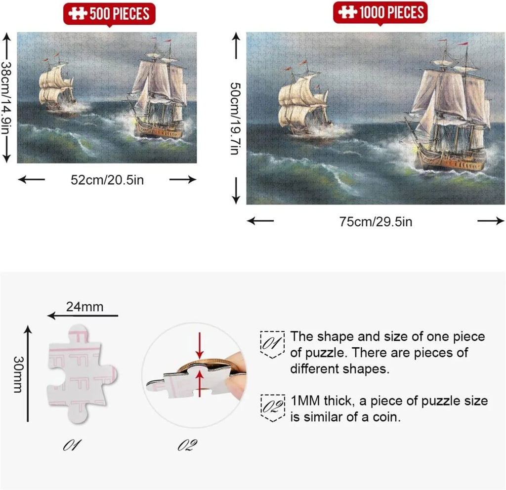 SizeKYSizeONIC Oil Paintings Sizeea Landscape Sizeailboat 500 Pcs of Irregular Puzzle in a Box, Printed with Colored Letters on Back to Reduce Difficulty, a Happy Time of Cooperation