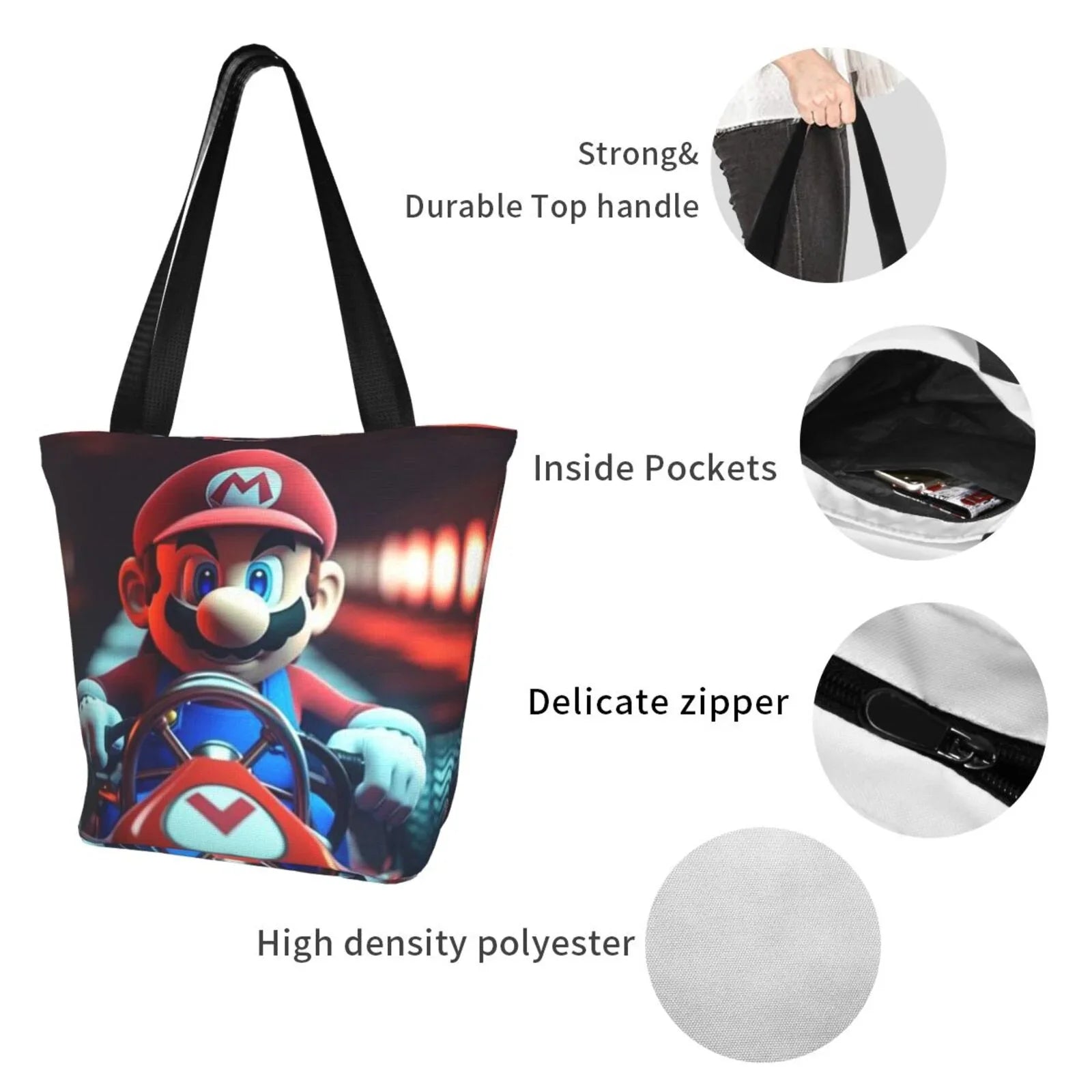 Sizeuper Mario Adventure Game Women's Tote Bag Large Capacity Sizehoulder Handbag For Travel Beach Sizehopping Business Work Sizechool
