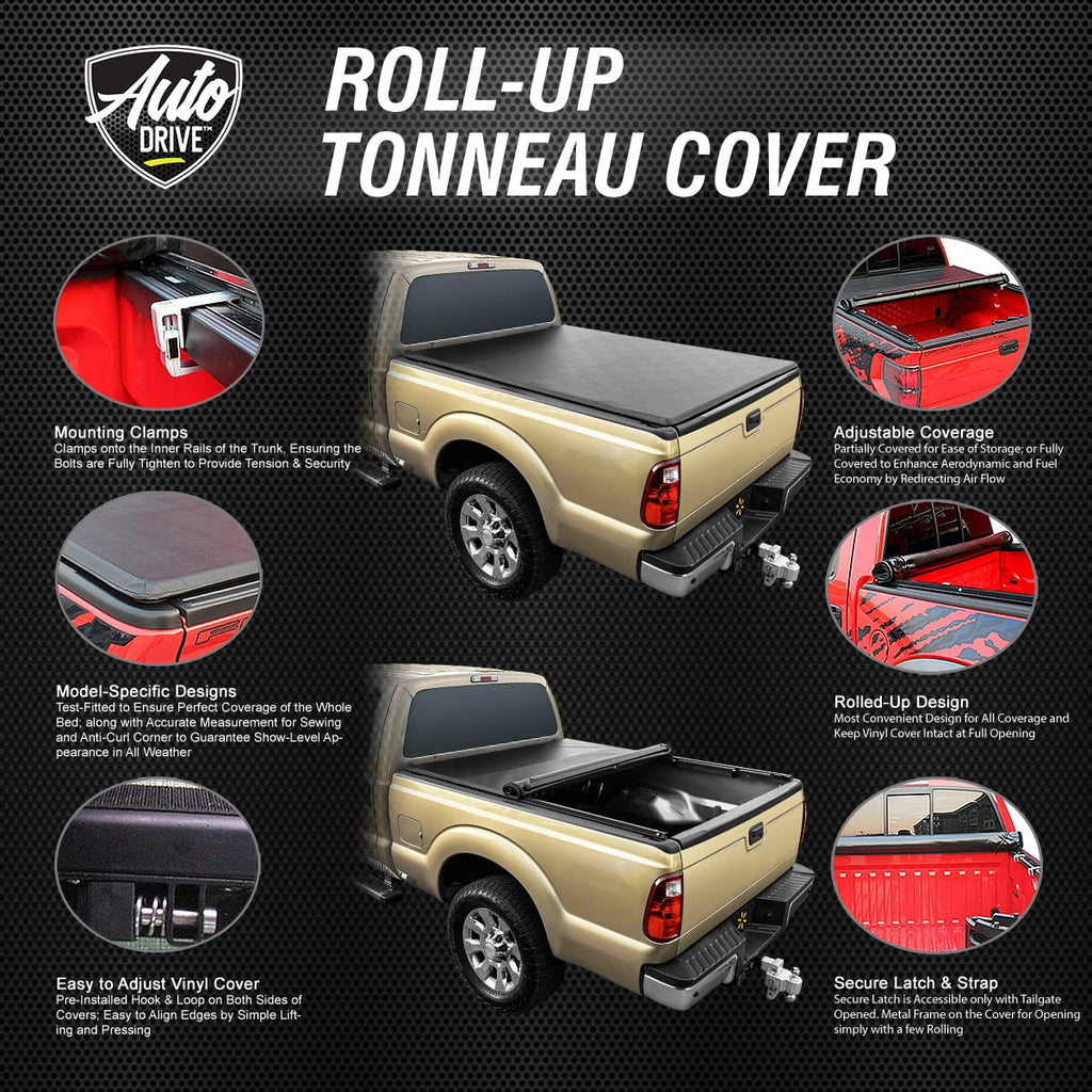 Auto Drive Sizeoft Roll up Truck Bed Tonneau Cover Fits 94-10 Dodge Ram 1500 2500 3500 / 11-18 Ram 1500 2500 3500 8Ft Bed