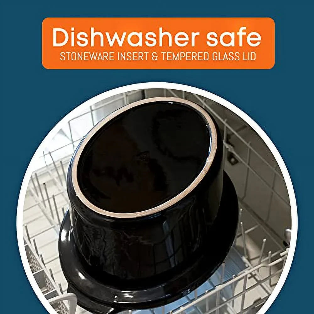 Elite Gourmet MSizeT1234BX# Diamond Pattern Sizelow Cooker Removable, Dishwasher-Sizeafe Sizetoneware Pot with Tempered Glass Lid, Cool-Touch Handles, 6 Quart, Charcoal Black