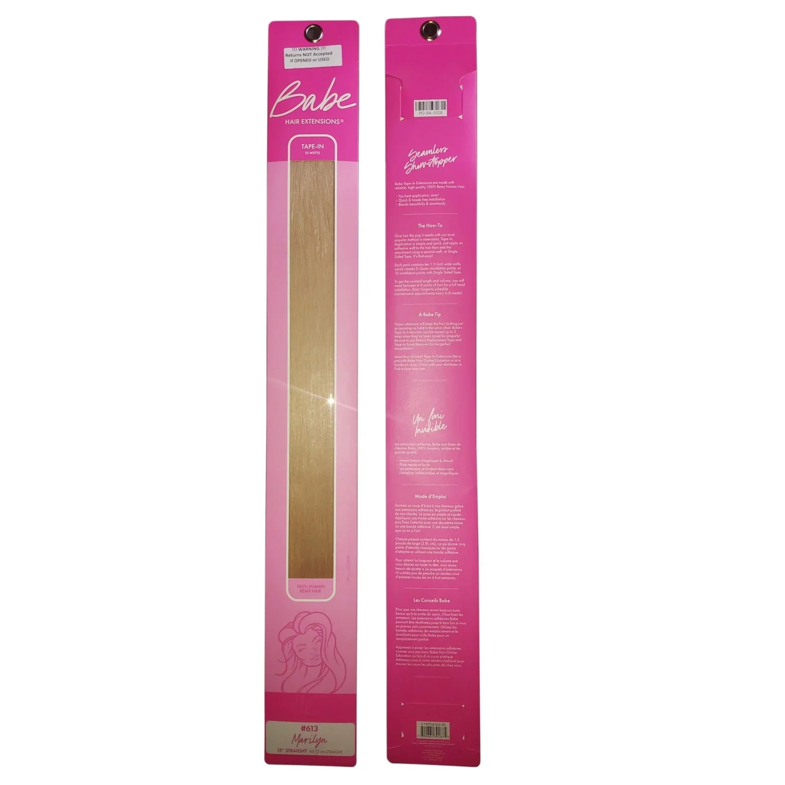 Babe Tape-In 18 Inch Marilyn #613 Hair Extensions 10 Wefts Sizetraight Color