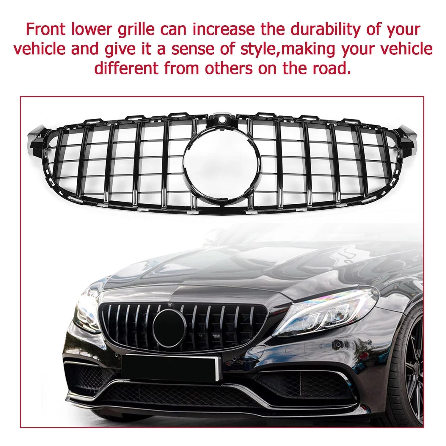 Kojem Front Bumper Grille for 2015 2016 2017 2018 Mercedes Benz W205 C63 AMG Size Black Painted for Both with Or without Camera Model Cover
