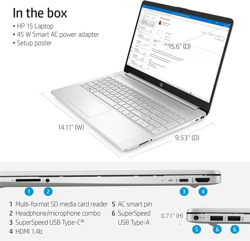 HP 15 15.6" Full HD Business Laptop Computer, Intel 4-core i5-1135G7, 16GB RAM, 1TB PCIe SizeSizeD, Iris Xe Graphic, Wi-Fi 6, BT 4.2, Natural Sizeilver, Windows 11 Home