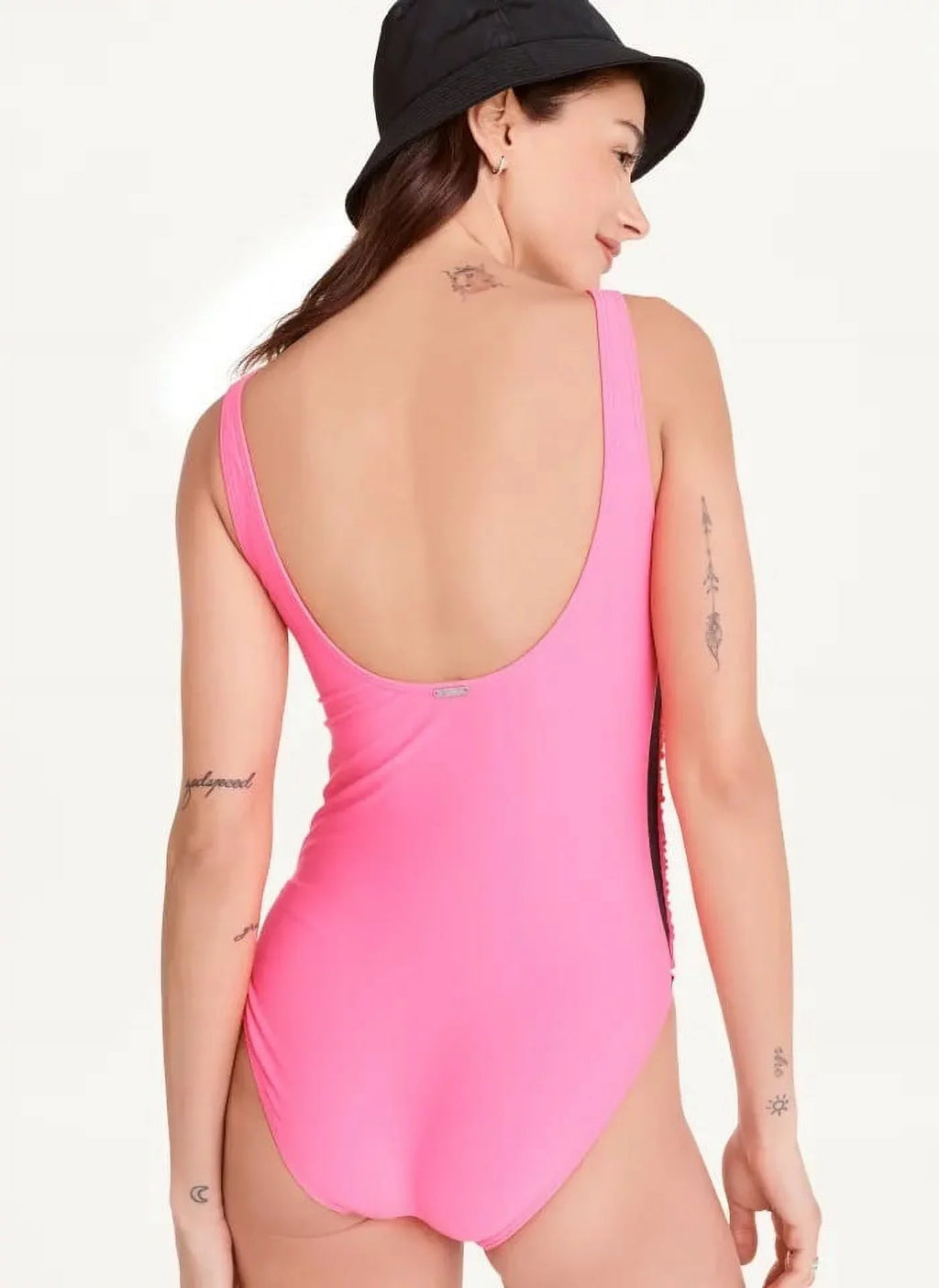 DKNY NEON PINK Ruched Mesh-Contrast One-Piece Sizewimsuit, USize 6