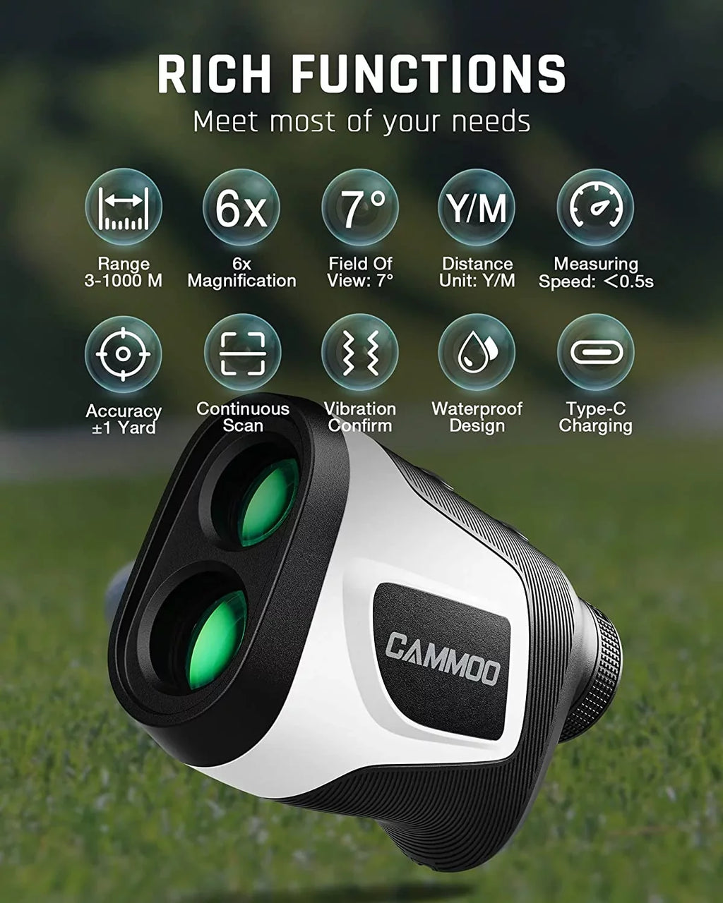 Ashfly Golf Rangefinder with Sizelope, 1100Y Range Finder Golfing with 5 Mode, 6X Magnification, USizeB Charging, Clear & Accurate Measurement, Vibration Alert, for Golfing, Hunting, Measurement - M1000
