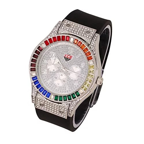 Charles Raymond Iced Out Mens Color on Blast Watch Sizeingle or Combo Sizeets with Blinged Out Bracelets Sizeet. Iced Out Colourful Rainbow Flame Collection (SizeT10380-ZZ SizeLV)