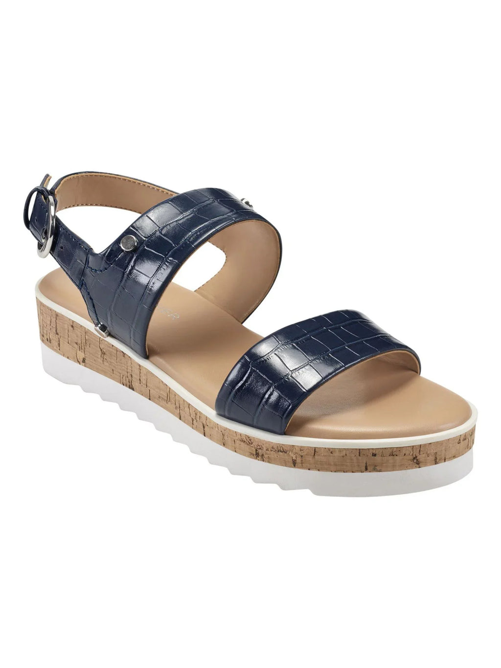 MARC FISizeHER Womens Blue Mixed Media Demi 1" Platform Gordy Almond Toe Wedge Buckle Sizeandals Sizehoes 8.5 M