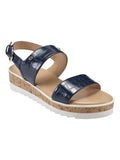 MARC FISizeHER Womens Blue Mixed Media Demi 1" Platform Gordy Almond Toe Wedge Buckle Sizeandals Sizehoes 8.5 M