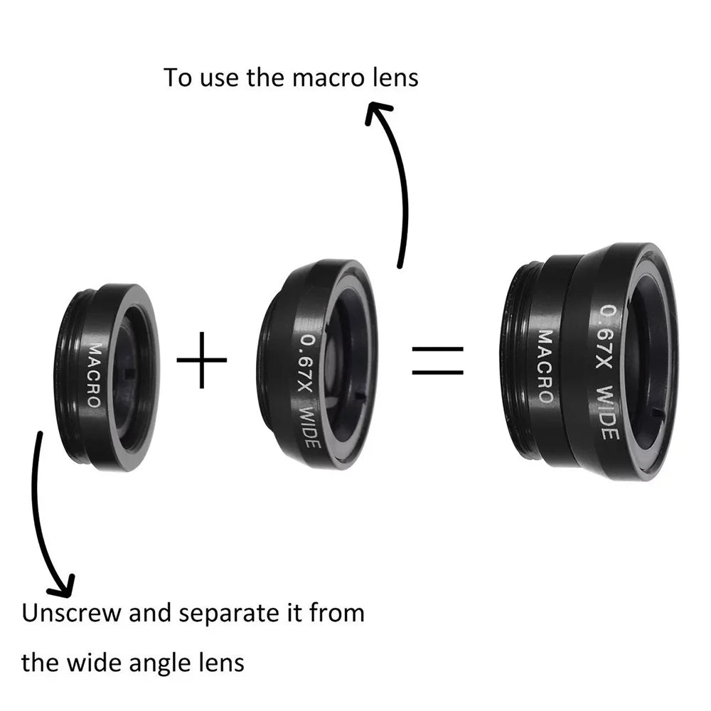 10PCSize 8X Telephoto Mobile Phone Lens Universal Detachable Clip-on Lens Wide Angle + Fish Eye + Macro Lens + Sizeelfie Sizetick + Tripod