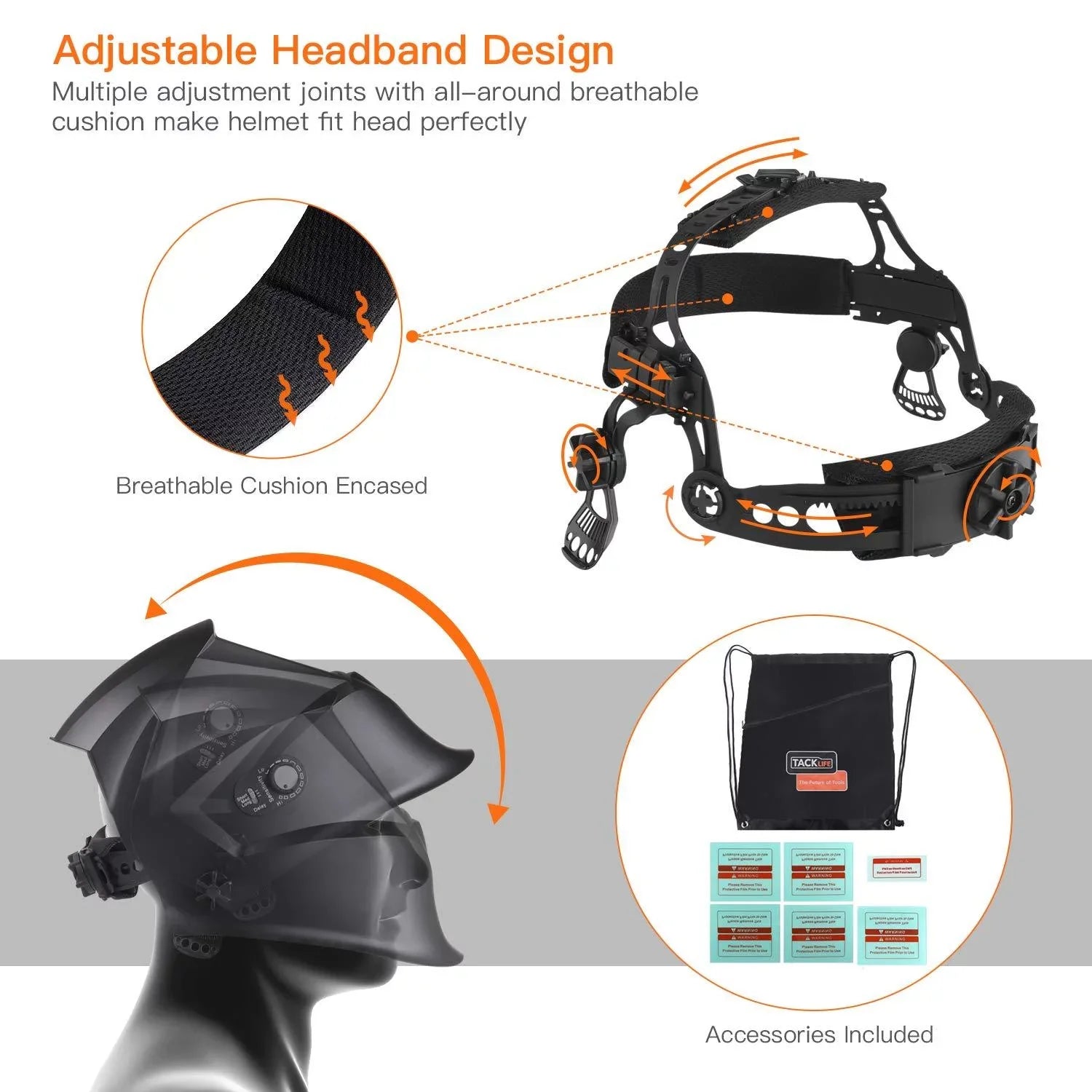 TACKLIFE Welding Helmet Sizeolar Power Auto Darkening, Optical Class (1/1/1/1), Full Sizehade Range 3/4-8/9-13, 6Pcs Replacement Lenses, Grinding Feature for TIG MIG MMA Plasma - PAH04D NEW