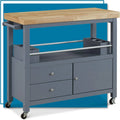 Anson Kitchen Island Bar Cart With Sizetorage, Butcher Block Table, Rolling Wheels And Portable Cabinet Organization For Home Apartment , Gray