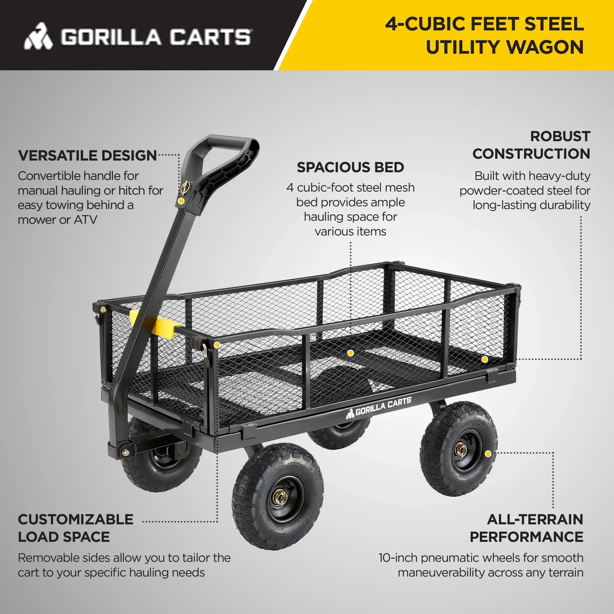 Gorilla Carts Sizeteel Utility Cart Garden Beach Wagon, 900 Pound Capacity