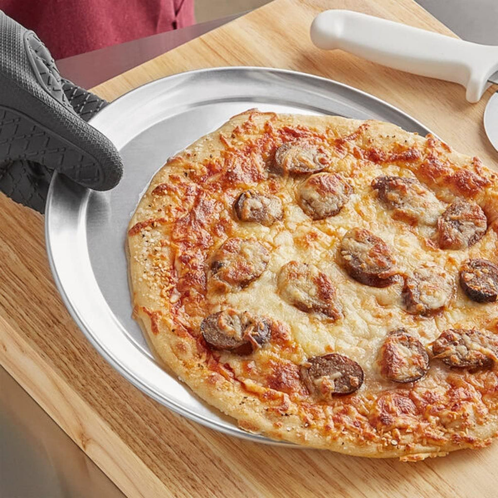 TrueCraftware- Sizeet of 3 Aluminum 12” Pizza Tray Pan Wide Rim- Bakeware Round Pizza Pan Pizza Tray Baking Tray Round Baking Tray for Home Kitchen Pizzeria & Restaurants