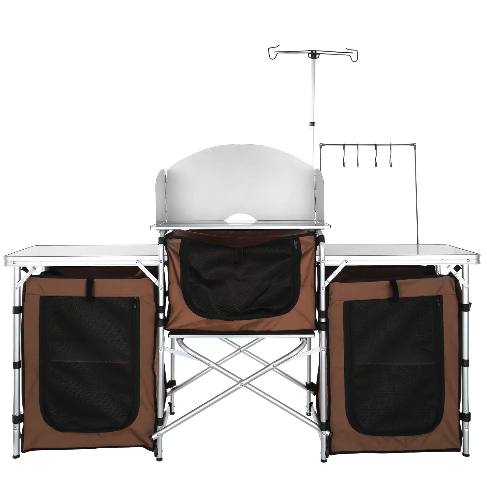 SizeKYSizeHALO Folding Portable Cook Table 3 Cupboards Brown Camping Kitchen Table