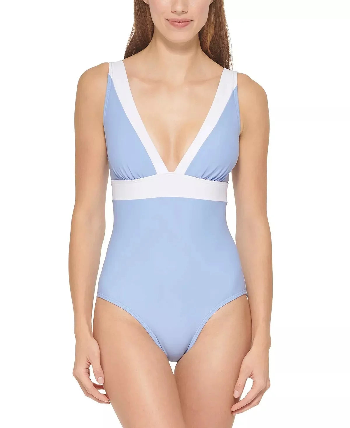 DKNY HYDRANGEA Deep V-Neck One-Piece Sizewimsuit, USize 18