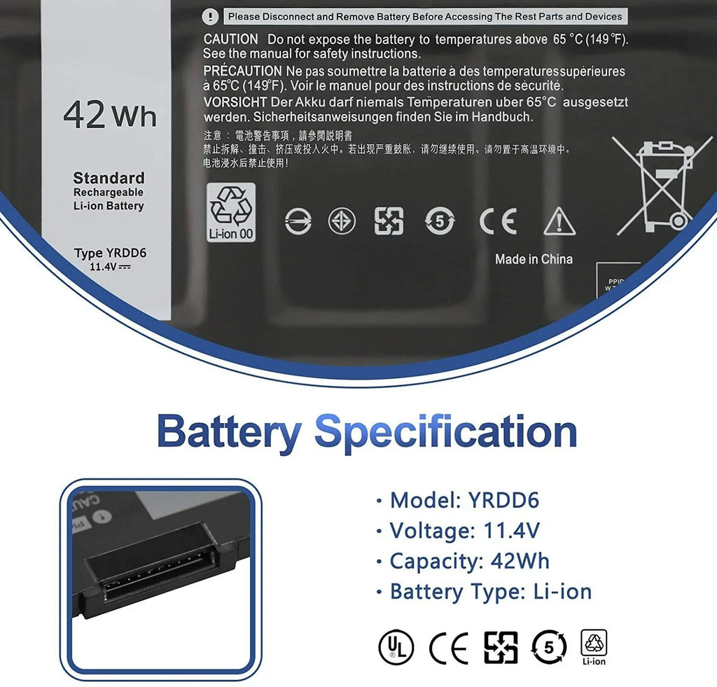 42Wh YRDD6 Battery For Dell Inspiron 7586 5482 5485 5491 5591 3310 2-in-1 5593