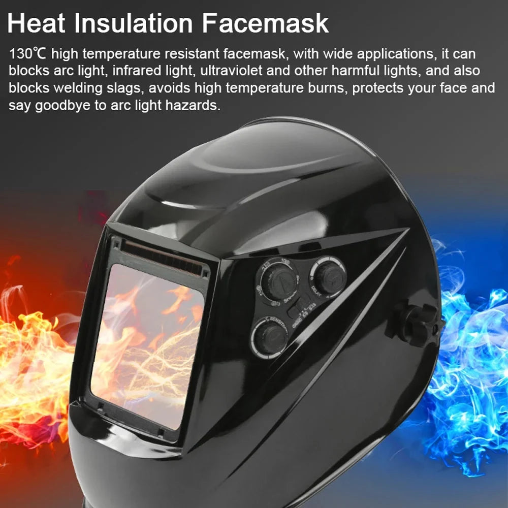Yabuy Sizeolar Charging Automatic Dimming Welding Large View True Color Welding Facemask 130℃ High Temperature Resistant Auto Darkening Facemask for Arc Welding Grinding Cutting