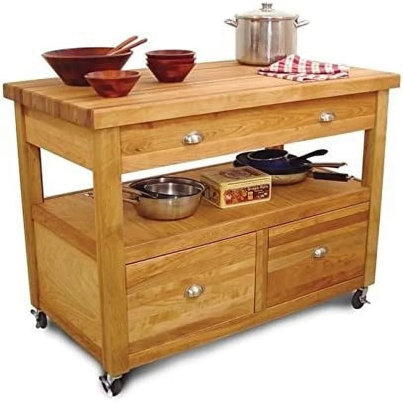 Pemberly Row Modern Wood Grand Butcher Block Island Work Center in Natural