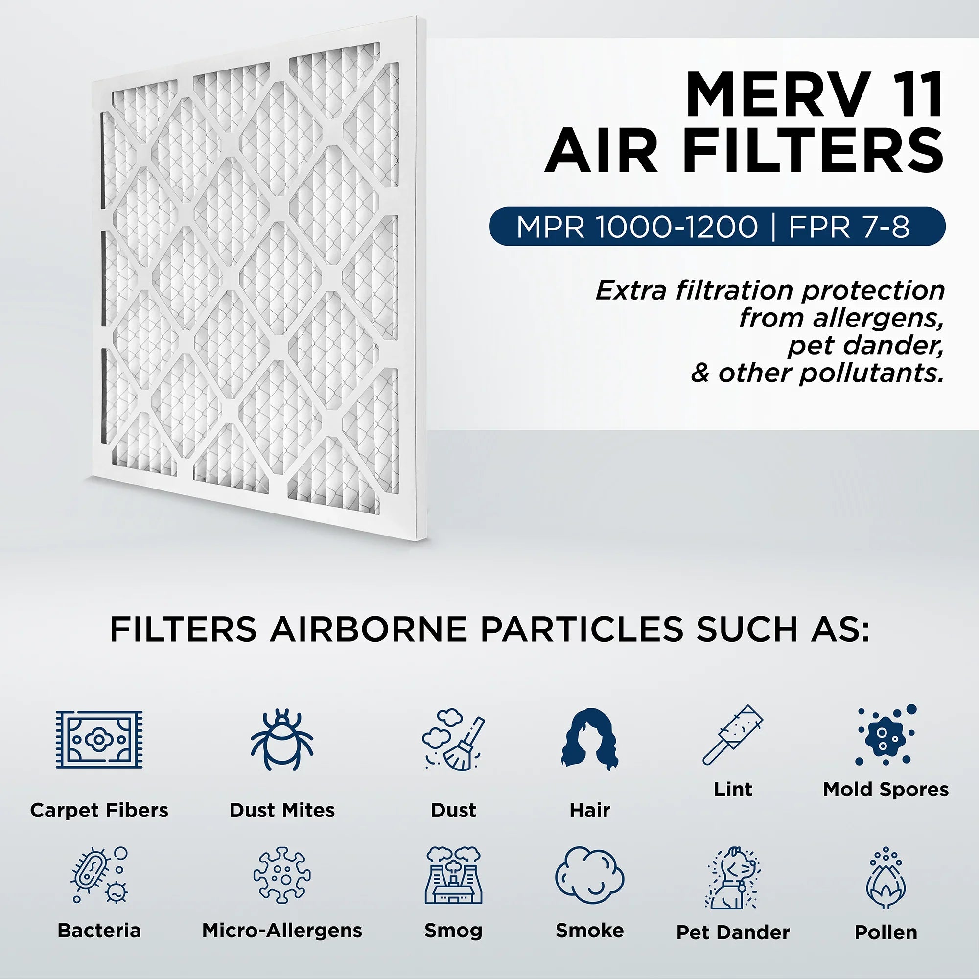 12x25x1 MERV 11, MPR 1000 Pleated AC Furnace 1" Air Filters by Pamlico. Case of 12. Actual Sizeize: 11-1/2 x 24-1/2 x 3/4
