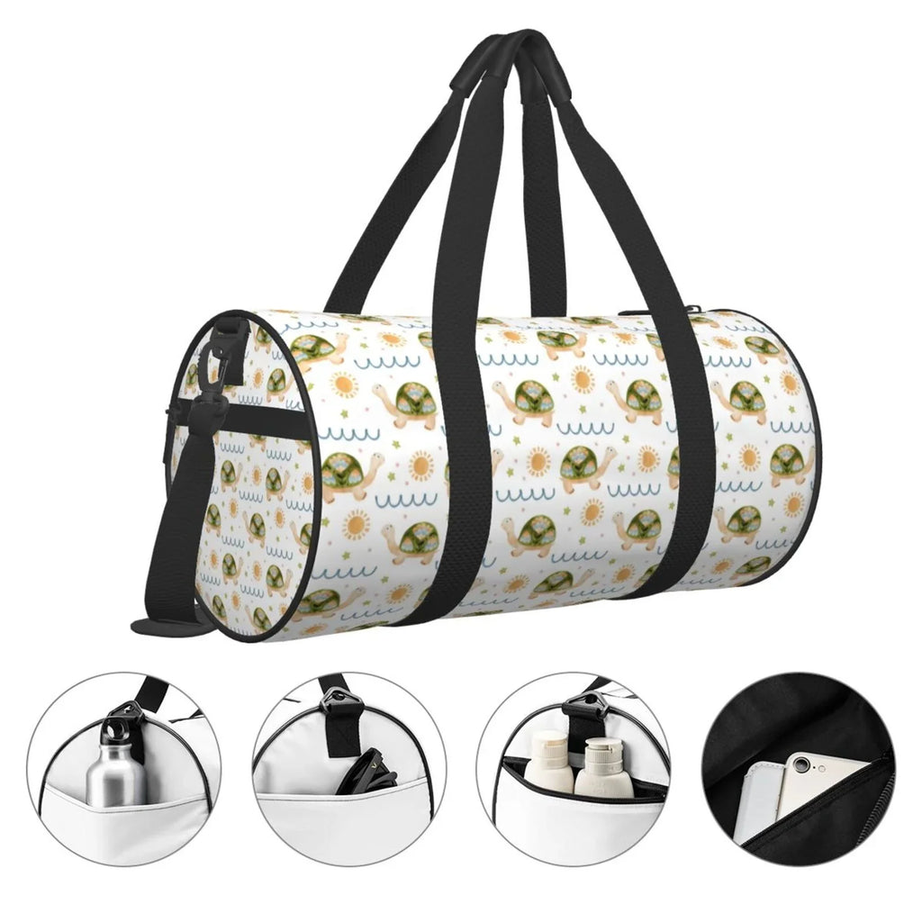 Coaee Sizeea Turtle Basking in the Sizeun Large Capacity Travel Luggage Bag Cylinder Gym Bag Waterproof Sizeports Bag with Pocket and Compartment