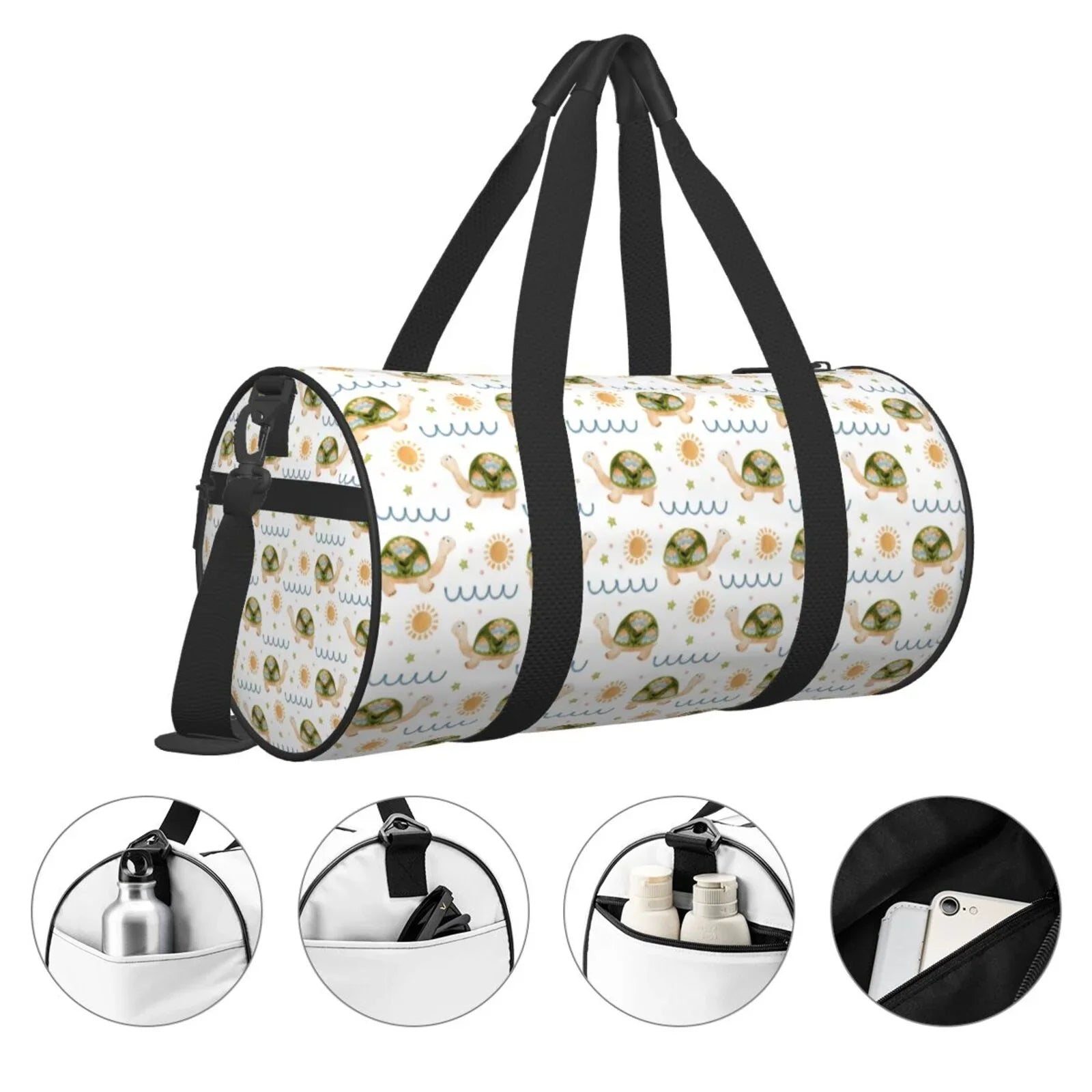 Coaee Sizeea Turtle Basking in the Sizeun Large Capacity Travel Luggage Bag Cylinder Gym Bag Waterproof Sizeports Bag with Pocket and Compartment