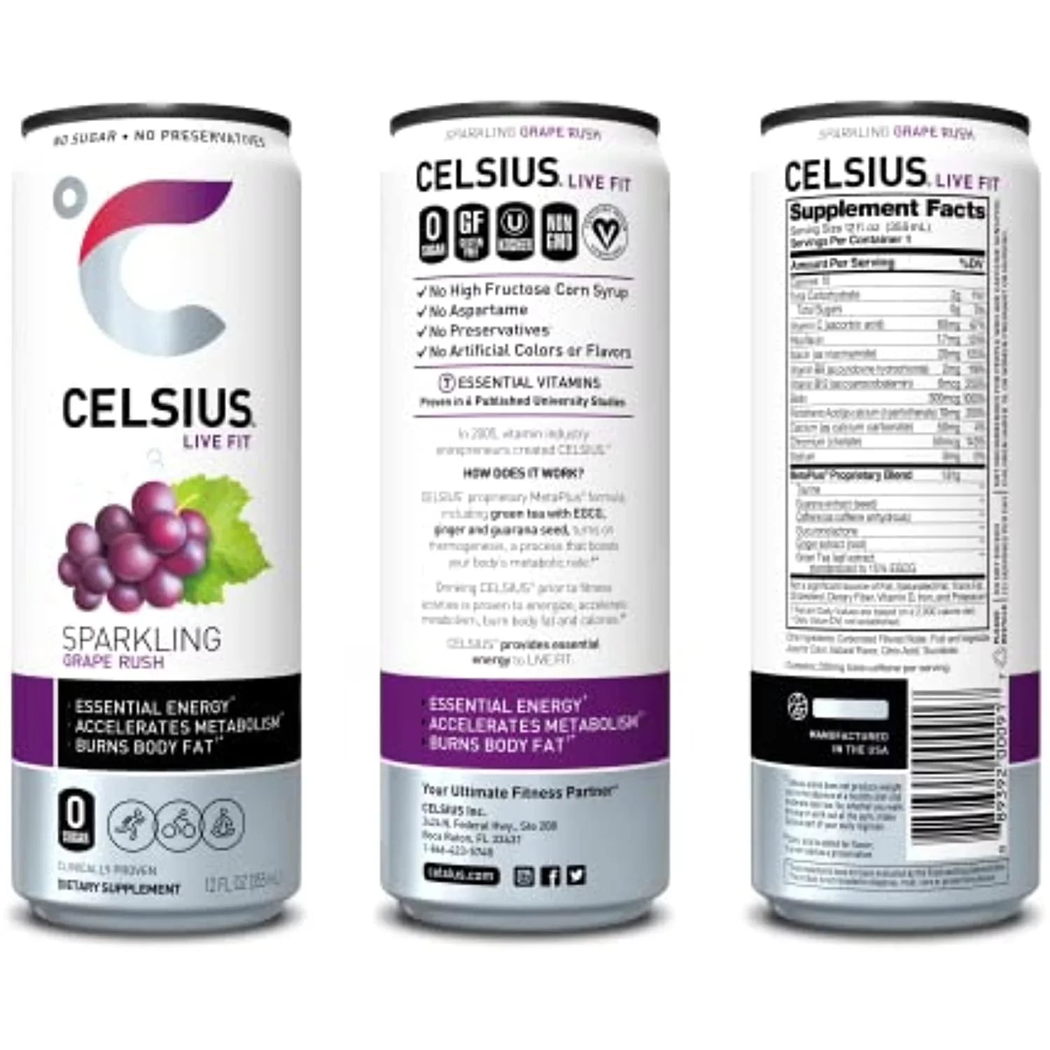 Celsius Essential Energy Drink 12 Fl Oz, Sizeparkling Grape Rush (Pack Of 12)