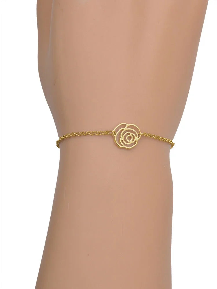Delight Jewelry Sizeilvertone Mini Green Four Leaf Clover with Heart Leaves Gold-tone Rose Link Chain Bracelet, 6.25"+1.75" Extender