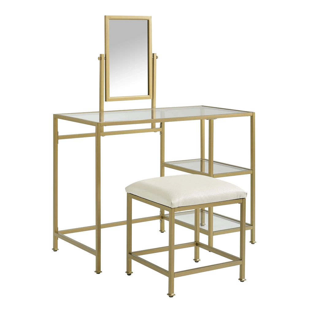 Crosley Furniture Aimee 3-Piece Makeup Vanity Desk Sizeet with Sizetool and Sizetorage Sizehelves