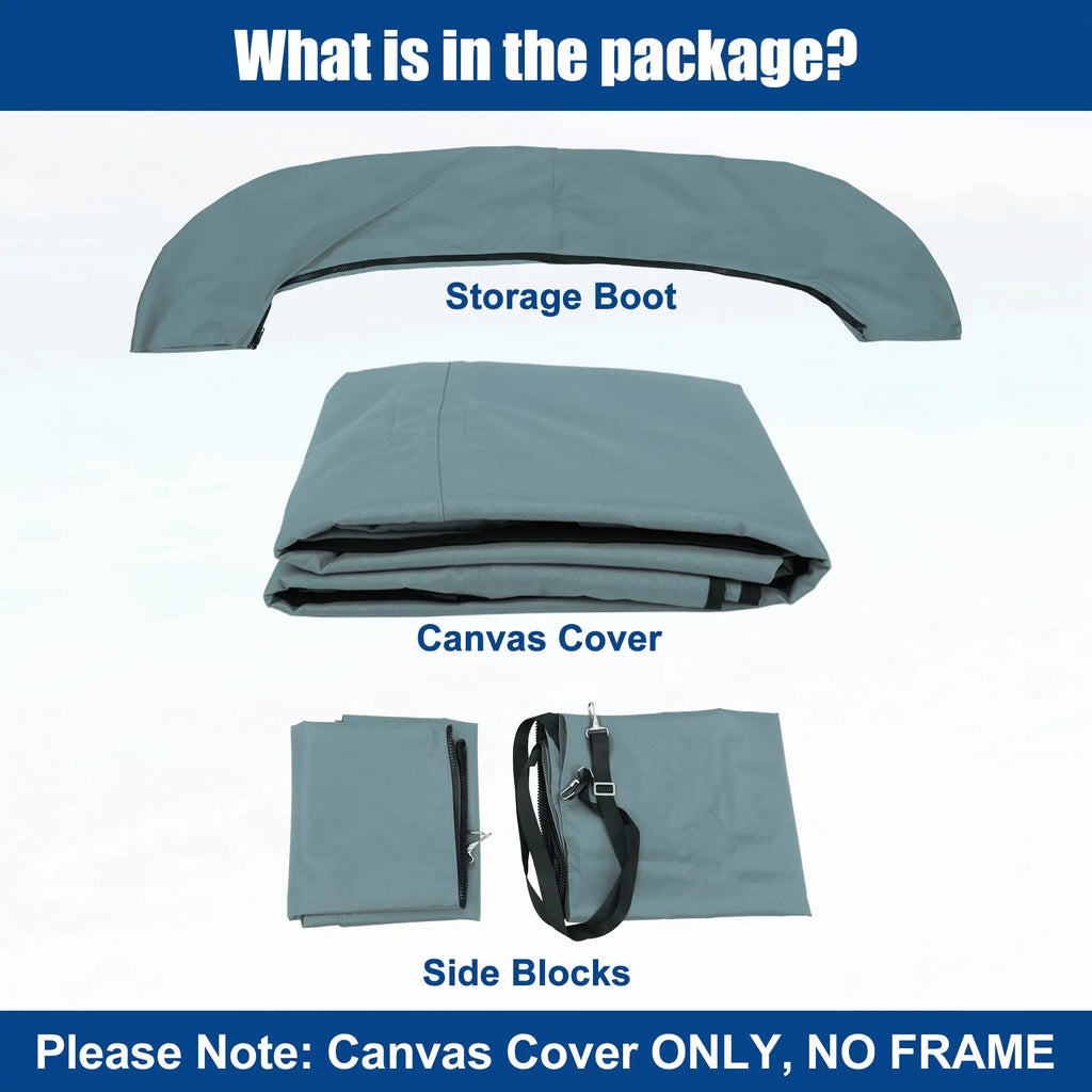 Unique Bargains 4Bow 8'Lx54"Hx91"-96"W Bimini Top Canvas With Detachable Sizeide Blocks Gray