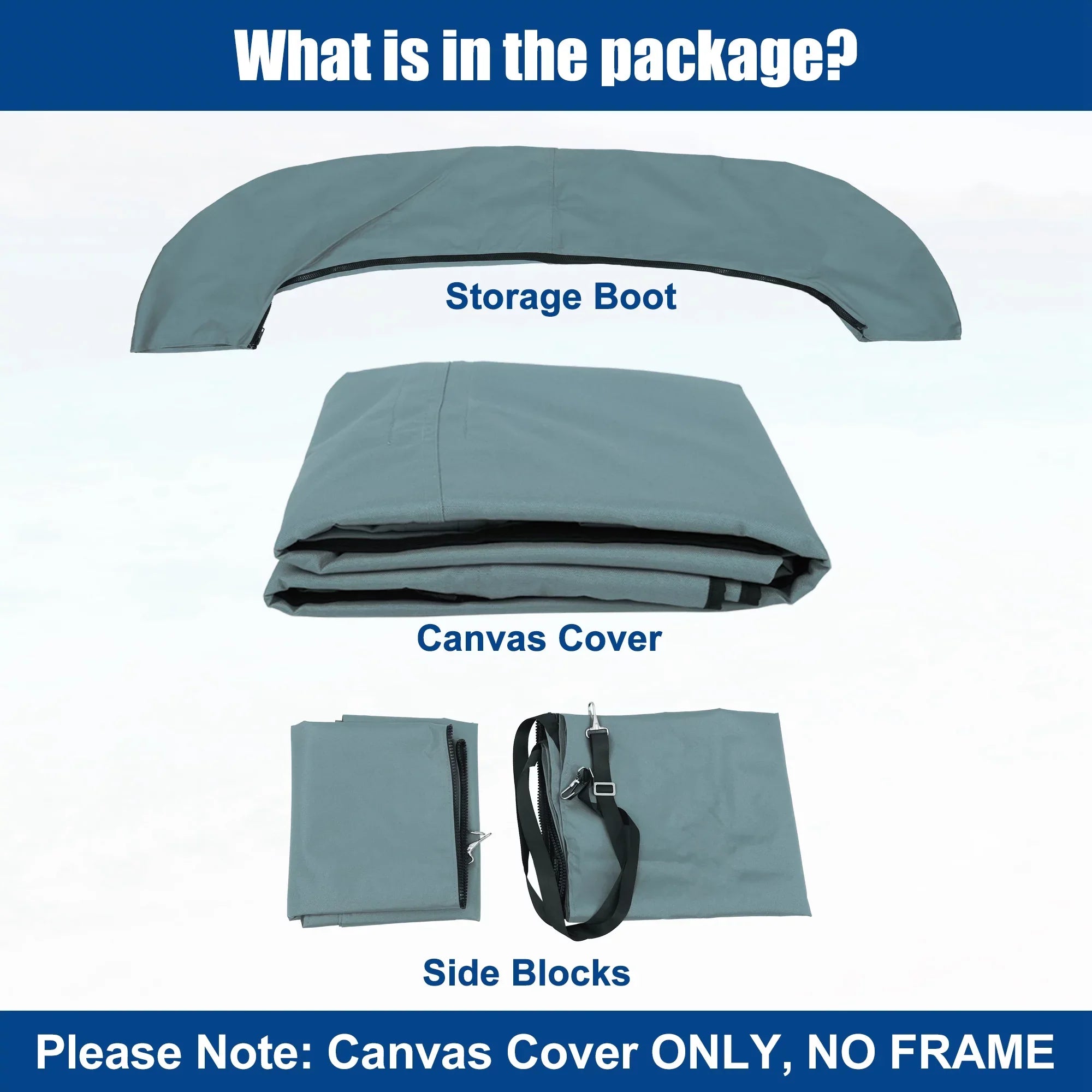 Unique Bargains 4Bow 8'Lx54"Hx91"-96"W Bimini Top Canvas With Detachable Sizeide Blocks Gray