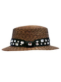 Brown Sizetraw Sizeun Hat With Black Rhinestone Band