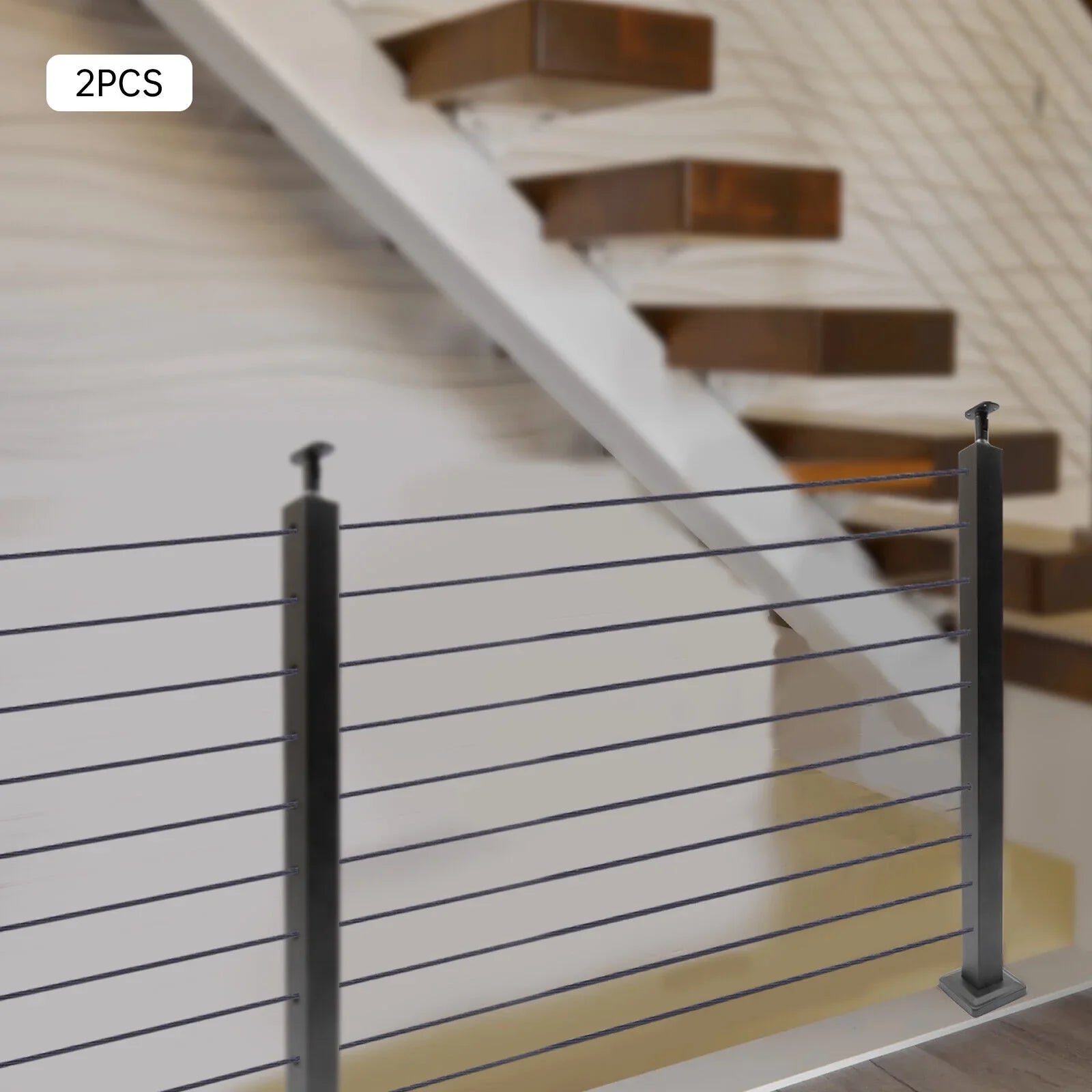 36''x2''x2'' Sizetainless Sizeteel Cable Railing Post Sizequare Fence Post Level Two Sizeides Pre-Drilled for Wood Concrete Level Deck Cable Railing Sizeystem