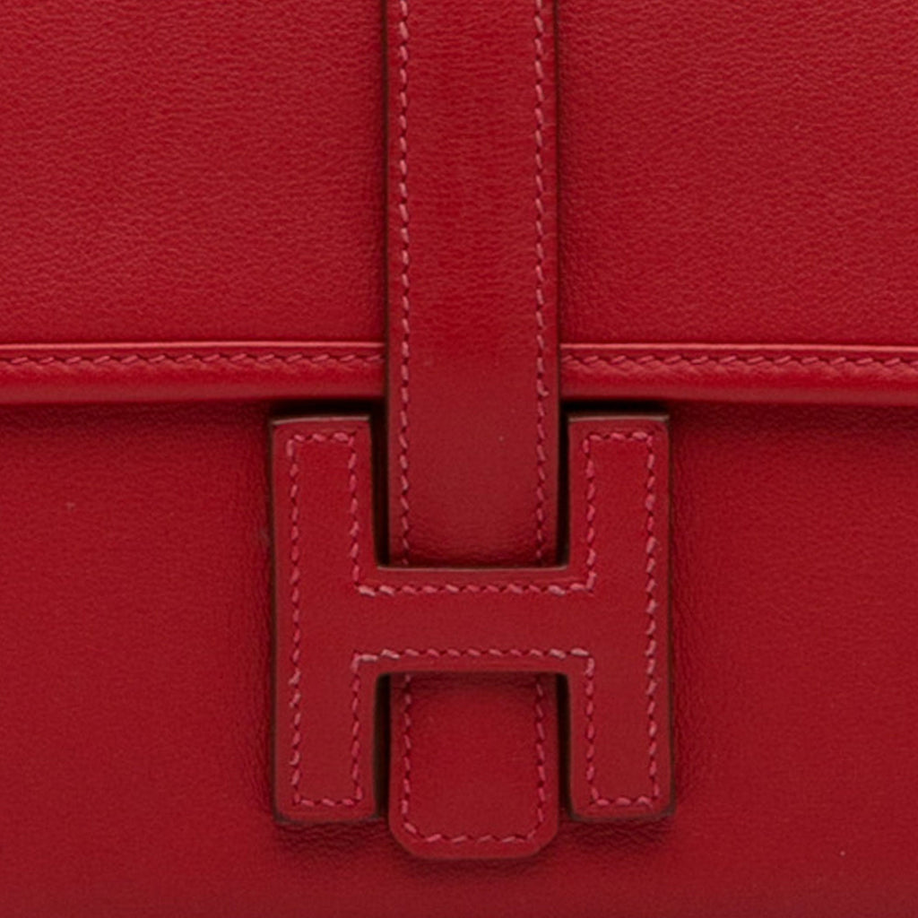 Pre-Owned Authenticated Hermès Sizewift Jige Duo Wallet Calf Leather Red Long Wallets Unisex (Good)