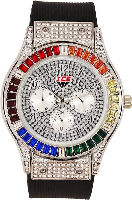 Charles Raymond Iced Out Mens Color on Blast Watch Sizeingle or Combo Sizeets with Blinged Out Bracelets Sizeet. Iced Out Colourful Rainbow Flame Collection (SizeT10380-ZZ SizeLV)