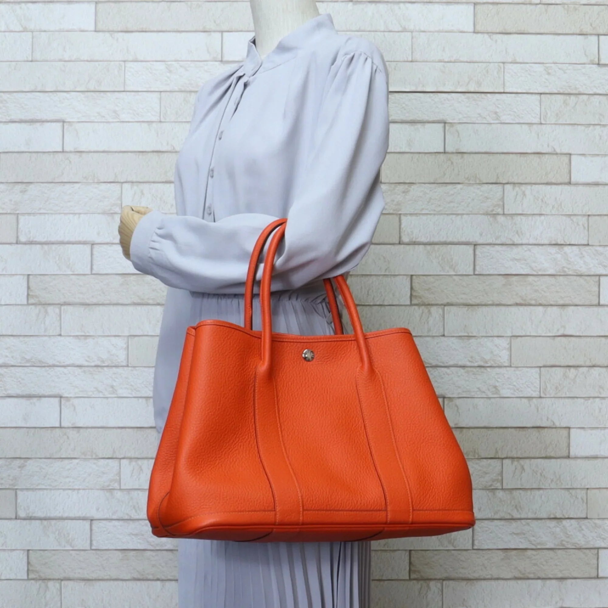 Pre-Owned Hermes Garden PM Tote Bag Leather Orange Ladies HERMESize (Good)
